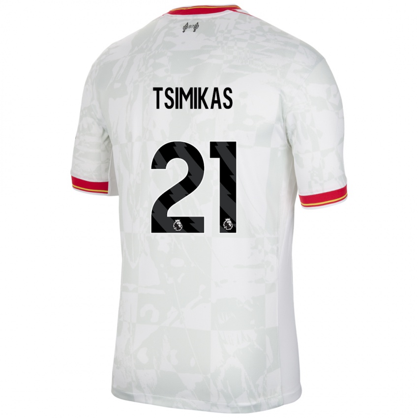 Mænd Konstantinos Tsimikas #21 Hvid Rød Sort Tredje Sæt Spillertrøjer 2024/25 Trøje T-Shirt