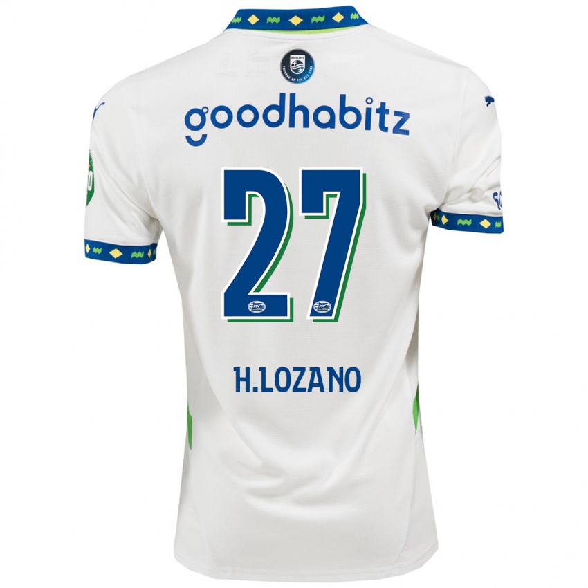 Mænd Hirving Lozano #27 Hvid Mørkeblå Tredje Sæt Spillertrøjer 2024/25 Trøje T-Shirt