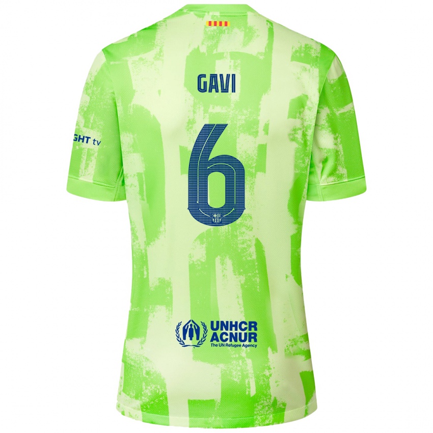 Mænd Gavi #6 Lime Tredje Sæt Spillertrøjer 2024/25 Trøje T-Shirt