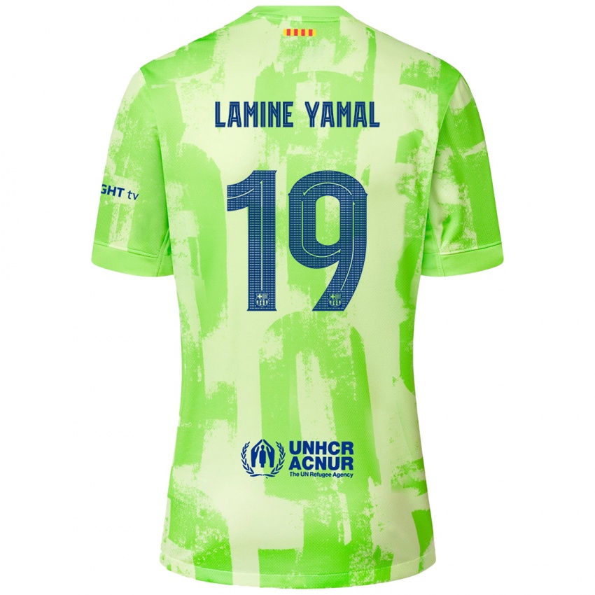 Mænd Lamine Yamal #19 Lime Tredje Sæt Spillertrøjer 2024/25 Trøje T-Shirt