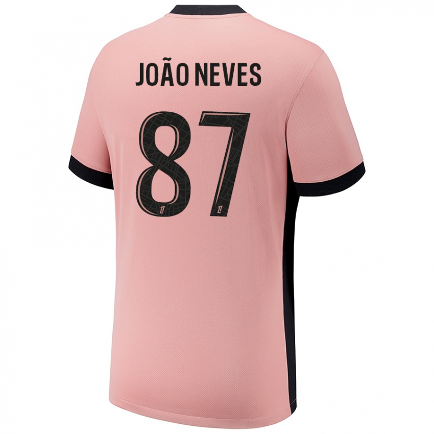 Mænd João Neves #87 Rust Lyserød Tredje Sæt Spillertrøjer 2024/25 Trøje T-Shirt