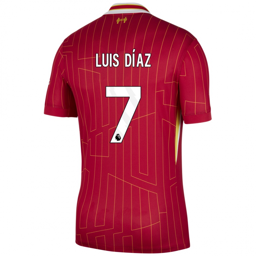 Kvinder Luis Diaz #7 Rød Gul Hvid Hjemmebane Spillertrøjer 2024/25 Trøje T-Shirt