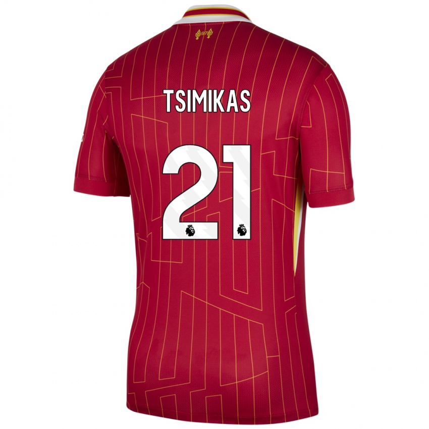 Kvinder Konstantinos Tsimikas #21 Rød Gul Hvid Hjemmebane Spillertrøjer 2024/25 Trøje T-Shirt