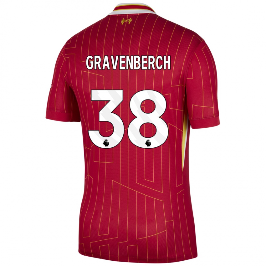 Kvinder Ryan Gravenberch #38 Rød Gul Hvid Hjemmebane Spillertrøjer 2024/25 Trøje T-Shirt