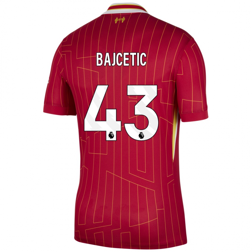 Kvinder Stefan Bajcetic #43 Rød Gul Hvid Hjemmebane Spillertrøjer 2024/25 Trøje T-Shirt