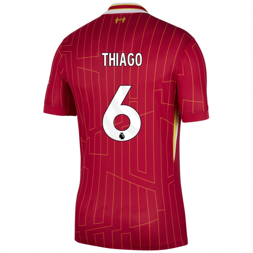 Kvinder Thiago #6 Rød Gul Hvid Hjemmebane Spillertrøjer 2024/25 Trøje T-Shirt