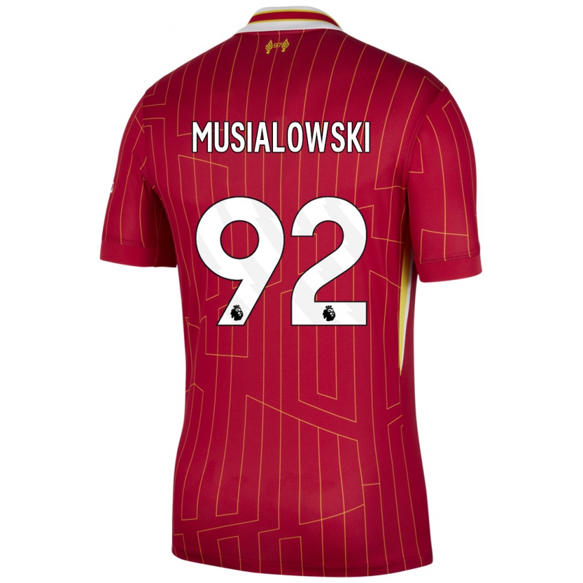 Kvinder Mateusz Musialowski #92 Rød Gul Hvid Hjemmebane Spillertrøjer 2024/25 Trøje T-Shirt