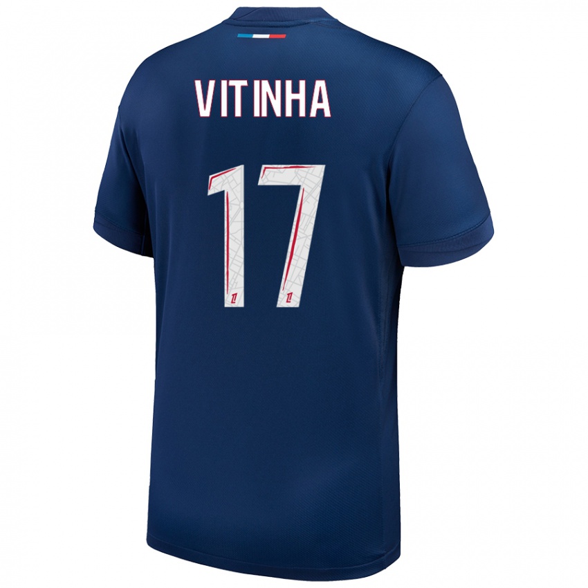 Kvinder Vitinha #17 Marineblå Hvid Hjemmebane Spillertrøjer 2024/25 Trøje T-Shirt