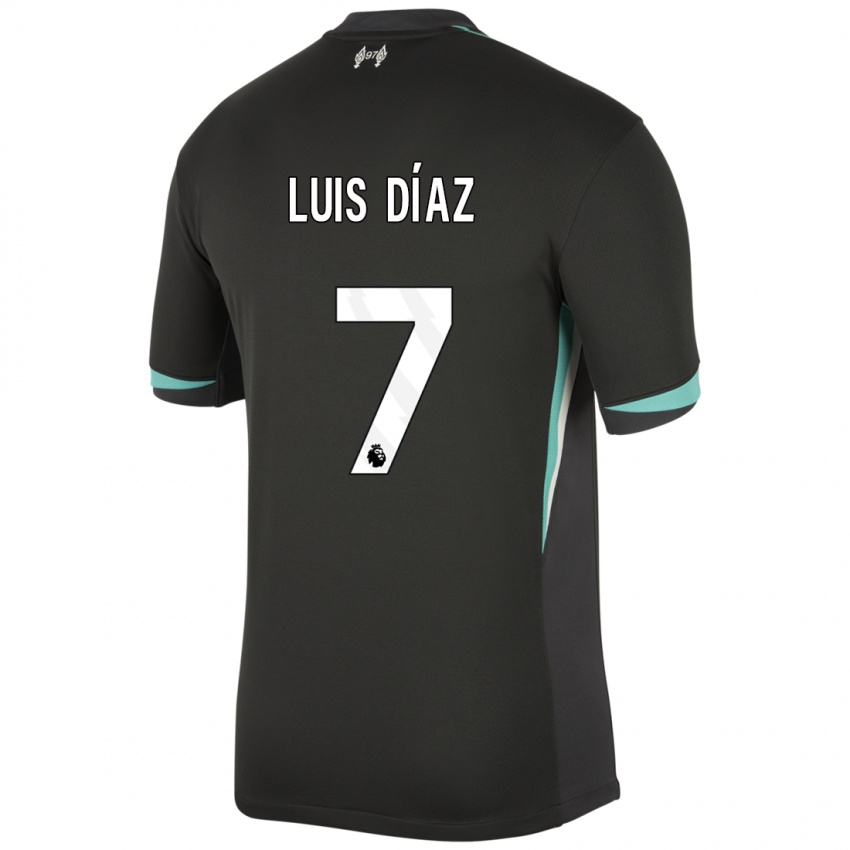 Kvinder Luis Diaz #7 Sort Antracit Hvid Udebane Spillertrøjer 2024/25 Trøje T-Shirt