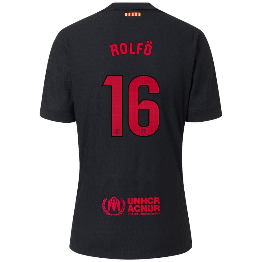 Kvinder Fridolina Rolfo #16 Sort Rød Udebane Spillertrøjer 2024/25 Trøje T-Shirt