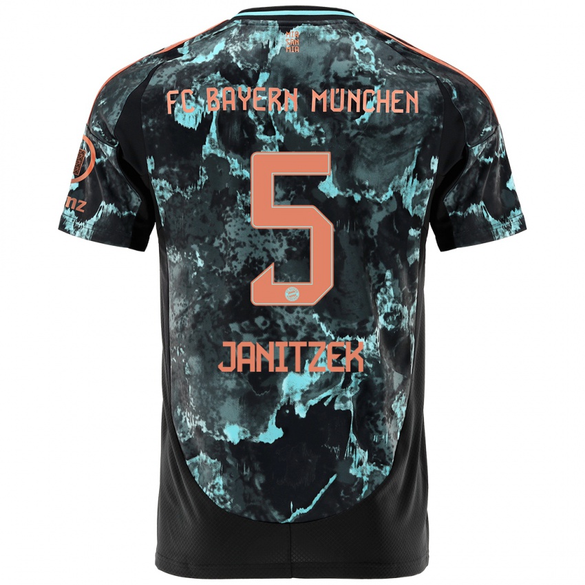 Kvinder Justin Janitzek #5 Sort Udebane Spillertrøjer 2024/25 Trøje T-Shirt