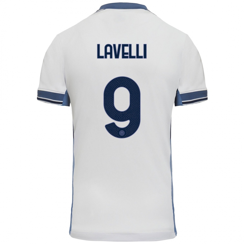 Kvinder Matteo Lavelli #9 Hvid Grå Udebane Spillertrøjer 2024/25 Trøje T-Shirt