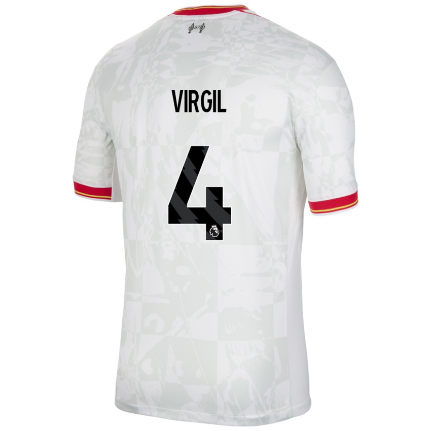 Kvinder Virgil Van Dijk #4 Hvid Rød Sort Tredje Sæt Spillertrøjer 2024/25 Trøje T-Shirt