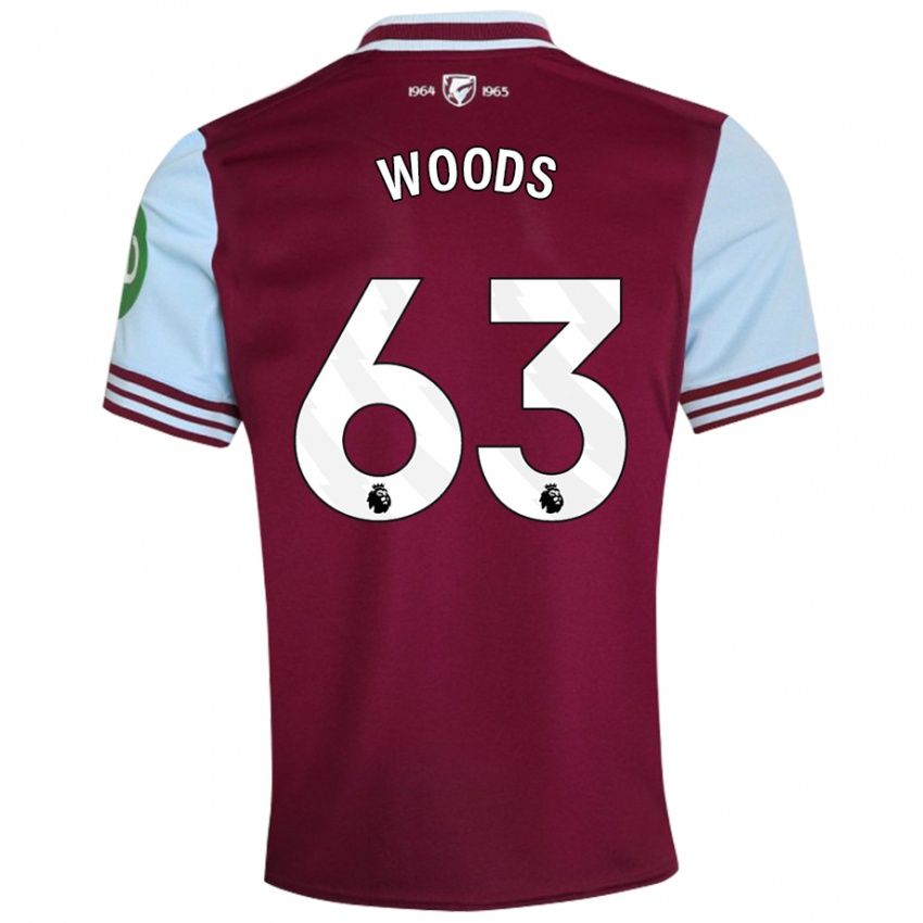 Børn Archie Woods #63 Mørkerød Hjemmebane Spillertrøjer 2024/25 Trøje T-Shirt