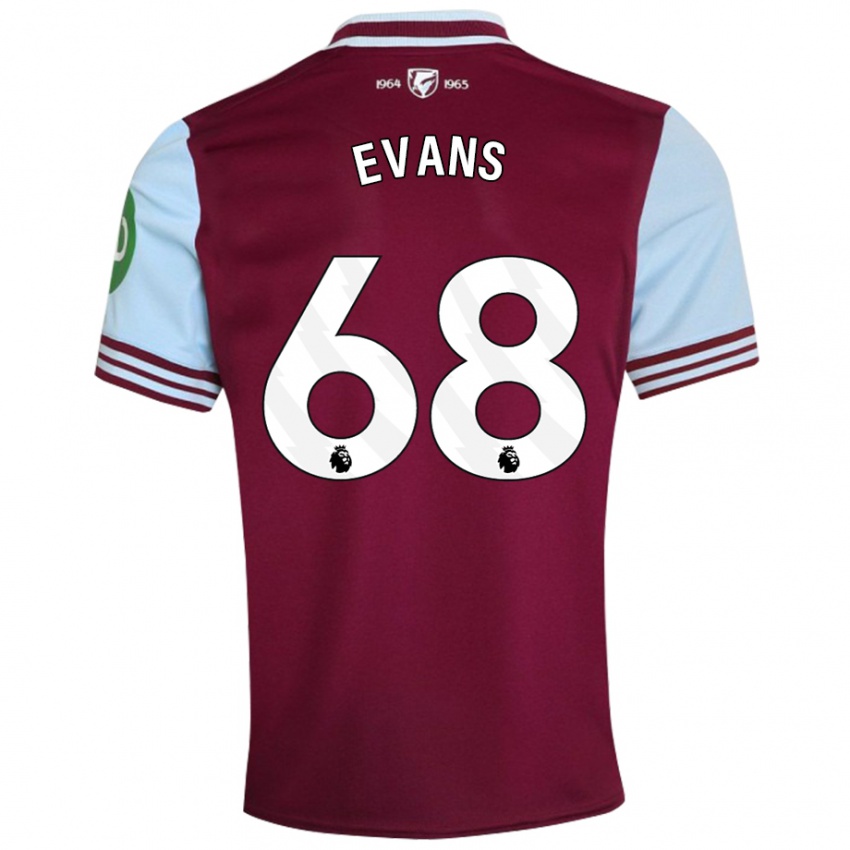 Børn Isaac Evans #68 Mørkerød Hjemmebane Spillertrøjer 2024/25 Trøje T-Shirt