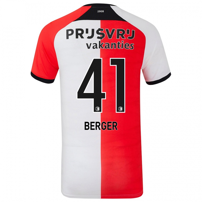 Børn Mannou Berger #41 Rød Hvid Hjemmebane Spillertrøjer 2024/25 Trøje T-Shirt