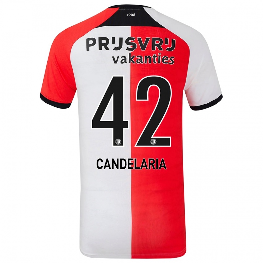 Børn Jayden Candelaria #42 Rød Hvid Hjemmebane Spillertrøjer 2024/25 Trøje T-Shirt