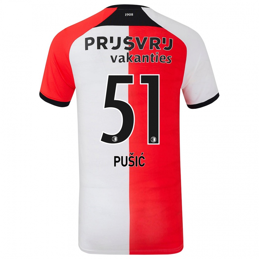 Børn Noah Pušić #51 Rød Hvid Hjemmebane Spillertrøjer 2024/25 Trøje T-Shirt