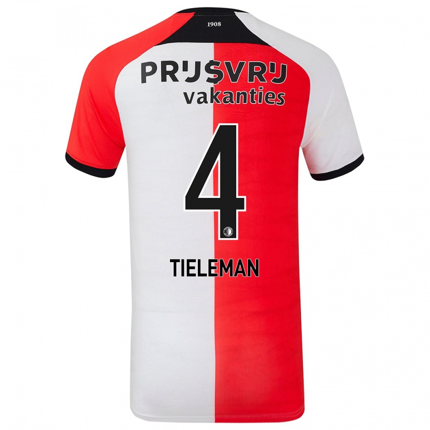 Børn Jerry Tieleman #4 Rød Hvid Hjemmebane Spillertrøjer 2024/25 Trøje T-Shirt