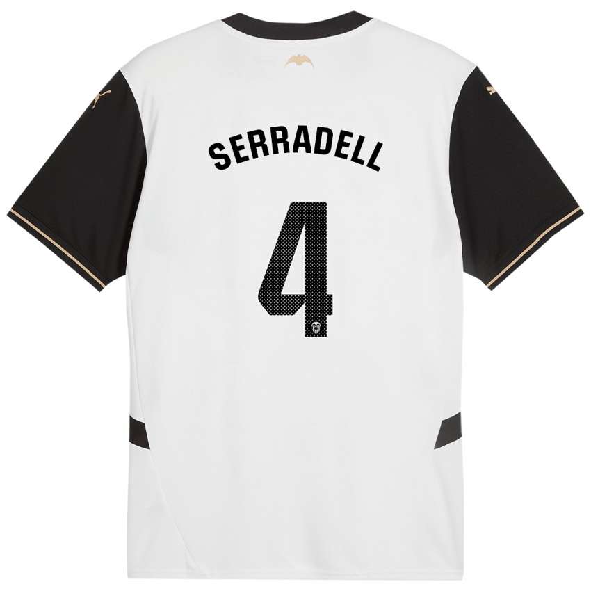 Børn Álex Serradell #4 Hvid Sort Hjemmebane Spillertrøjer 2024/25 Trøje T-Shirt