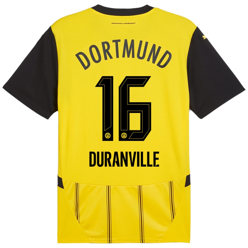 Børn Julien Duranville #16 Gul Sort Hjemmebane Spillertrøjer 2024/25 Trøje T-Shirt