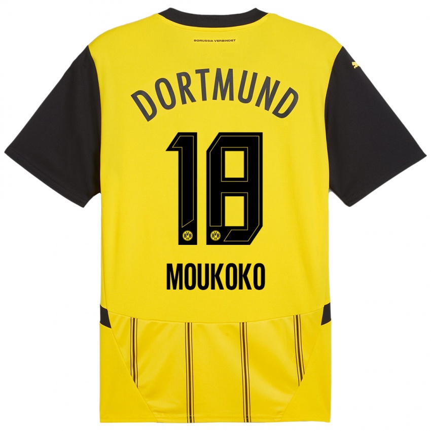 Børn Youssoufa Moukoko #18 Gul Sort Hjemmebane Spillertrøjer 2024/25 Trøje T-Shirt