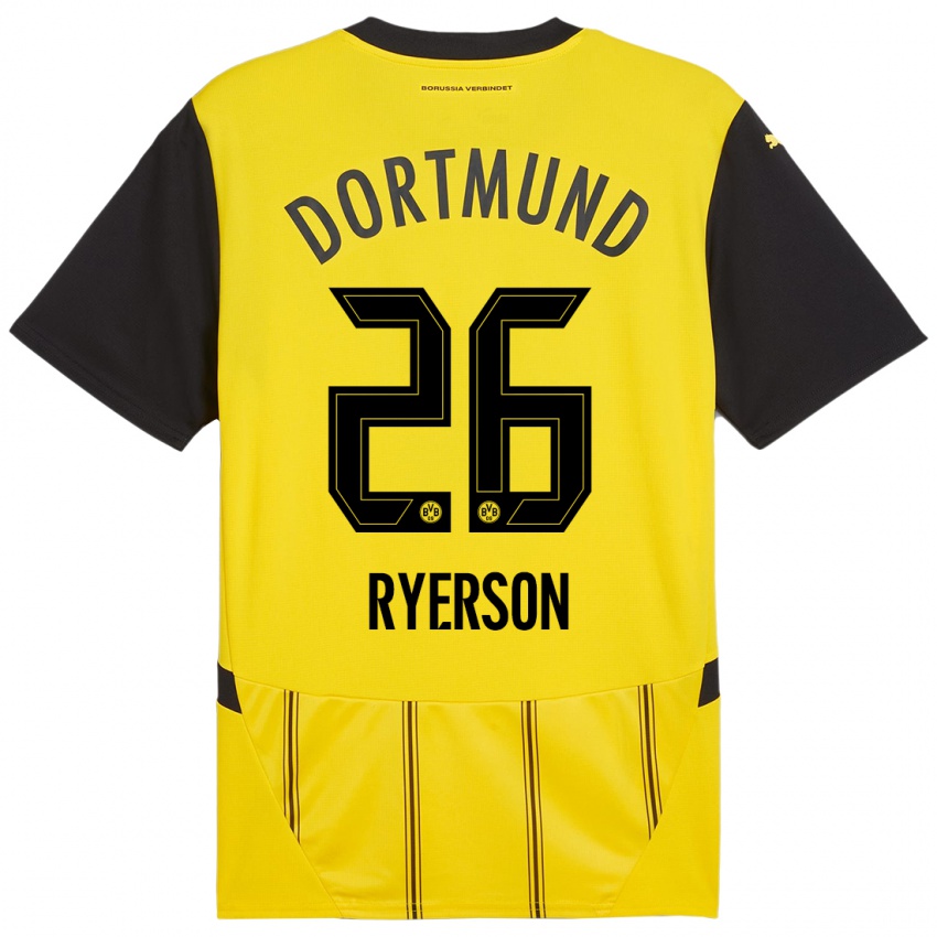 Børn Julian Ryerson #26 Gul Sort Hjemmebane Spillertrøjer 2024/25 Trøje T-Shirt