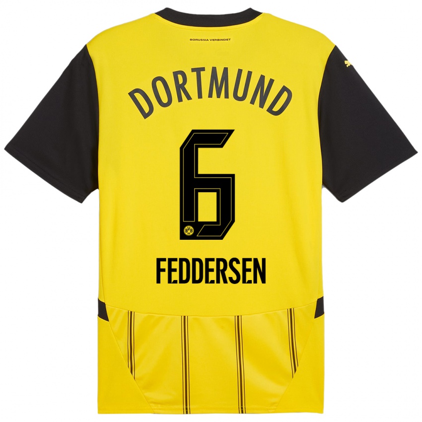 Børn Jonas Feddersen #6 Gul Sort Hjemmebane Spillertrøjer 2024/25 Trøje T-Shirt