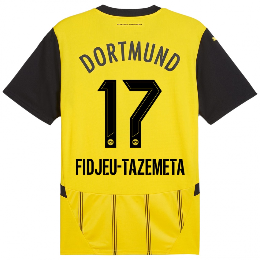 Børn Thierry Fidjeu-Tazemeta #17 Gul Sort Hjemmebane Spillertrøjer 2024/25 Trøje T-Shirt