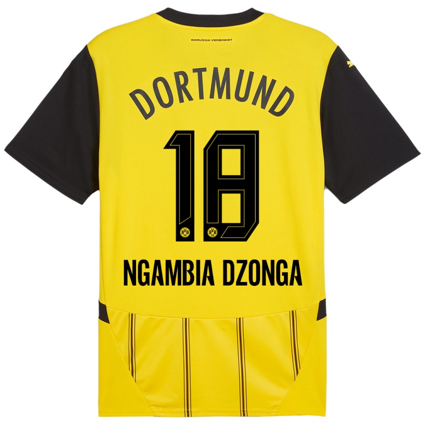 Børn Diego Ngambia Dzonga #18 Gul Sort Hjemmebane Spillertrøjer 2024/25 Trøje T-Shirt