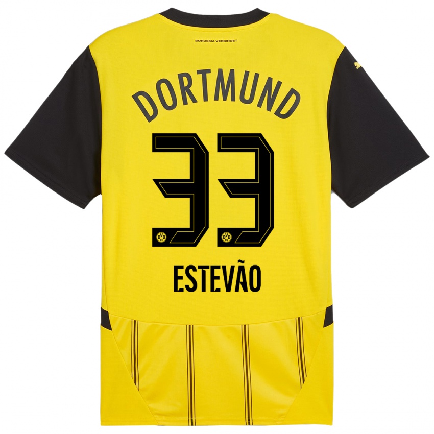 Børn Tiago Estevão #33 Gul Sort Hjemmebane Spillertrøjer 2024/25 Trøje T-Shirt