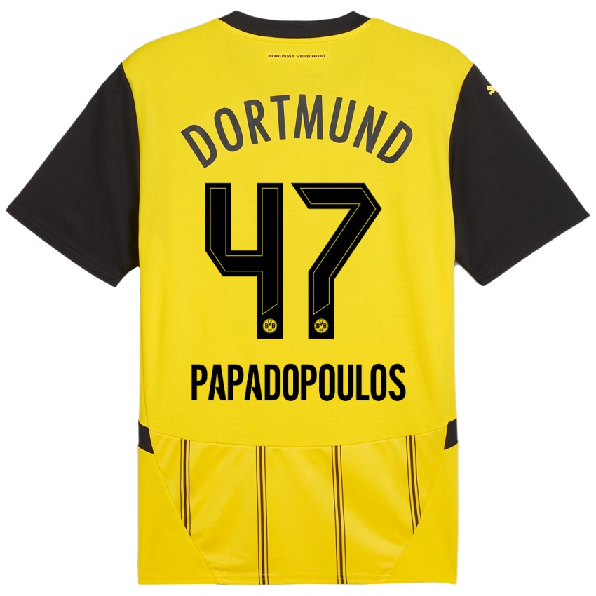 Børn Antonios Papadopoulos #47 Gul Sort Hjemmebane Spillertrøjer 2024/25 Trøje T-Shirt