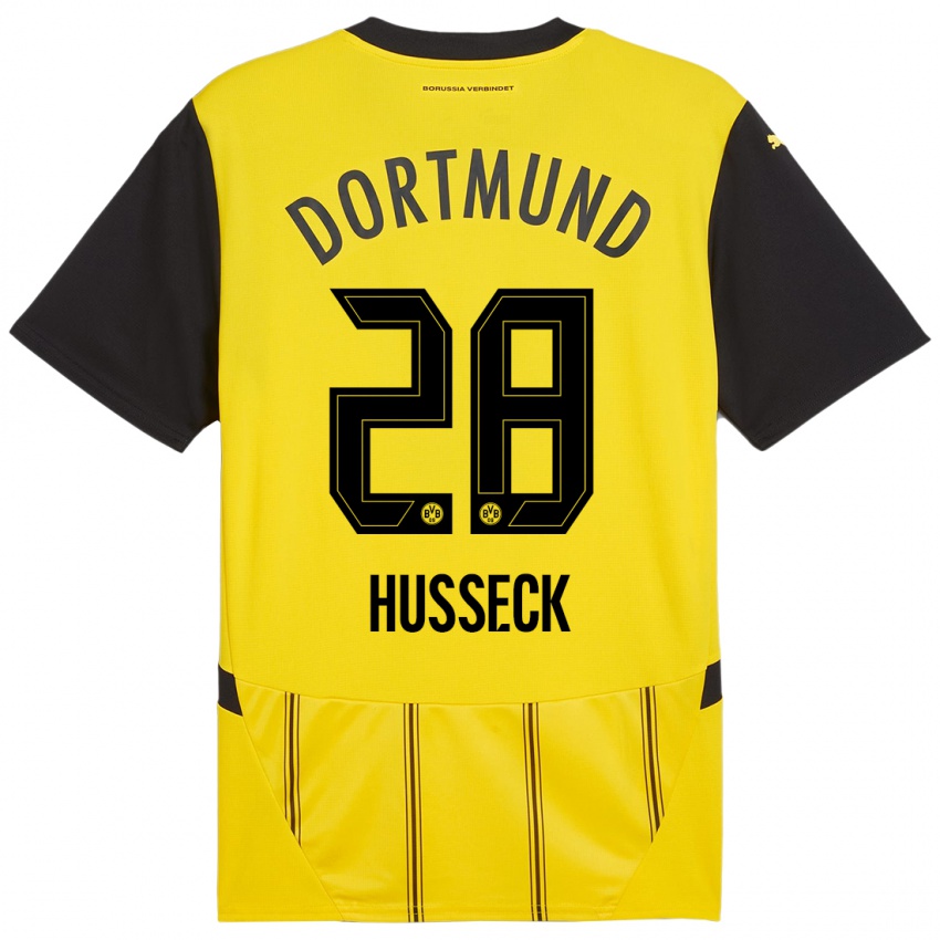 Børn Jonah Husseck #28 Gul Sort Hjemmebane Spillertrøjer 2024/25 Trøje T-Shirt