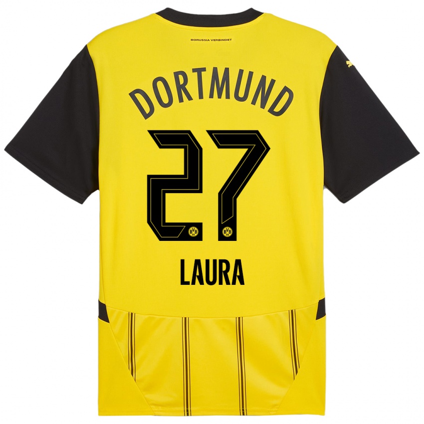 Børn Van Der Heijden Laura #27 Gul Sort Hjemmebane Spillertrøjer 2024/25 Trøje T-Shirt