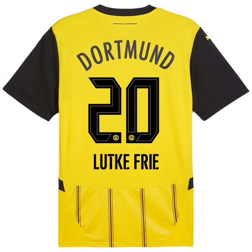 Børn Dennis Lutke-Frie #20 Gul Sort Hjemmebane Spillertrøjer 2024/25 Trøje T-Shirt