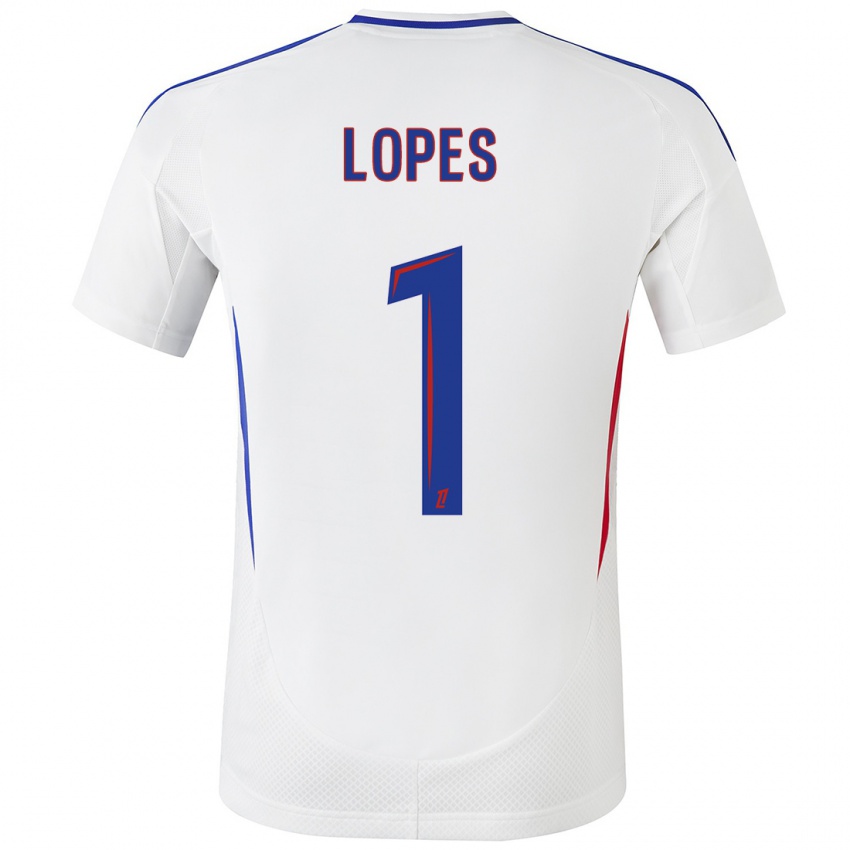 Børn Anthony Lopes #1 Hvid Blå Hjemmebane Spillertrøjer 2024/25 Trøje T-Shirt