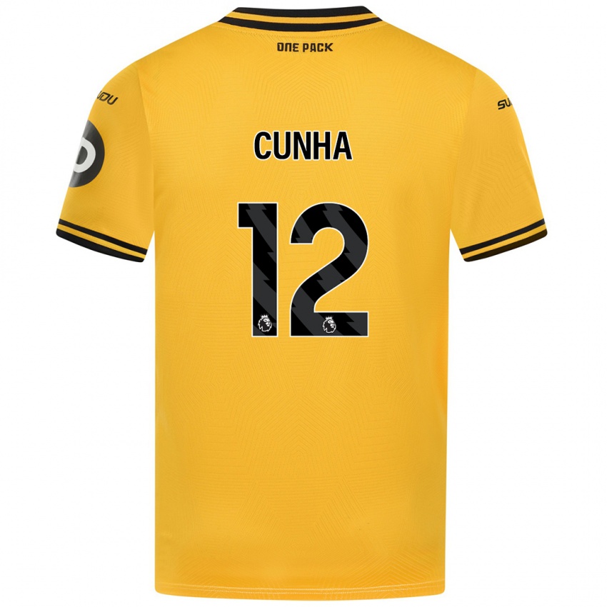 Børn Matheus Cunha #12 Gul Hjemmebane Spillertrøjer 2024/25 Trøje T-Shirt