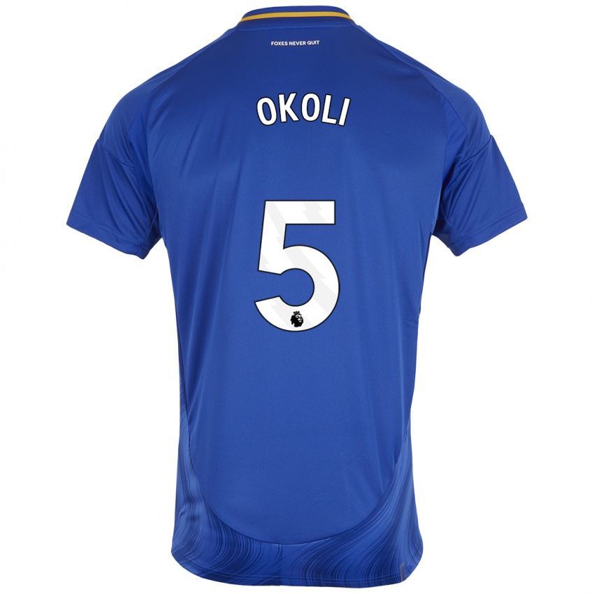 Børn Caleb Okoli #5 Blå Hvid Hjemmebane Spillertrøjer 2024/25 Trøje T-Shirt