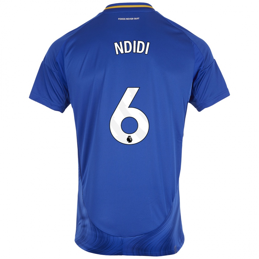 Børn Wilfred Ndidi #6 Blå Hvid Hjemmebane Spillertrøjer 2024/25 Trøje T-Shirt