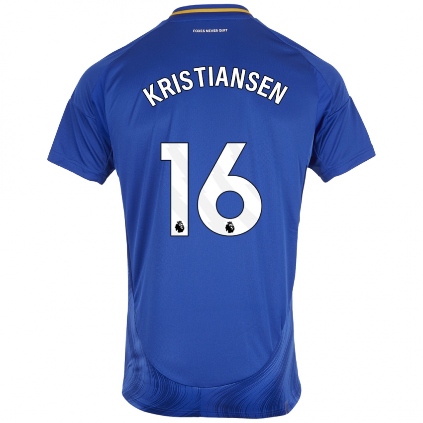 Børn Victor Kristiansen #16 Blå Hvid Hjemmebane Spillertrøjer 2024/25 Trøje T-Shirt