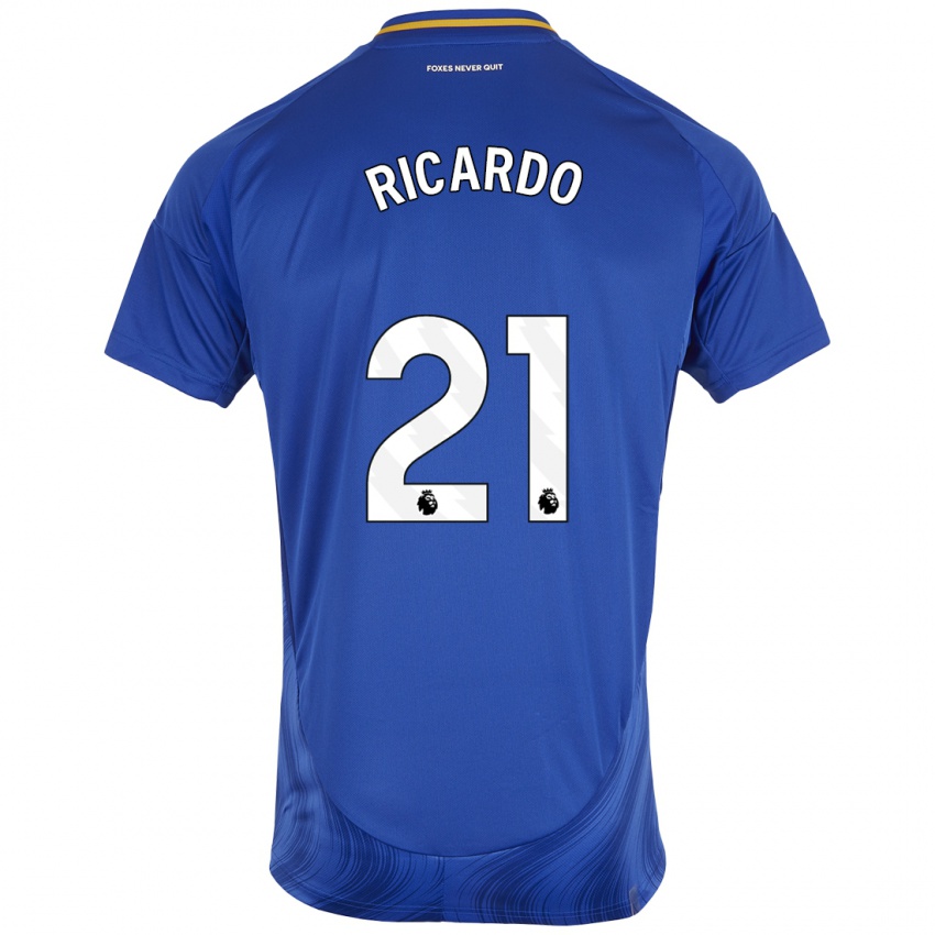 Børn Ricardo Pereira #21 Blå Hvid Hjemmebane Spillertrøjer 2024/25 Trøje T-Shirt