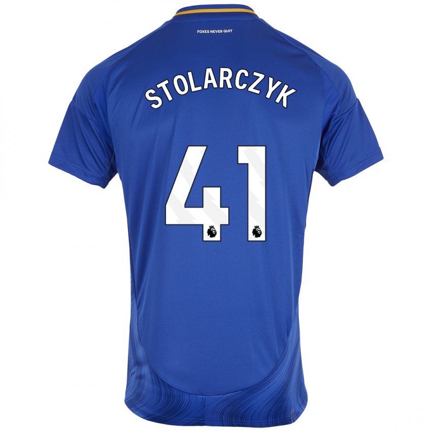 Børn Jakub Stolarczyk #41 Blå Hvid Hjemmebane Spillertrøjer 2024/25 Trøje T-Shirt