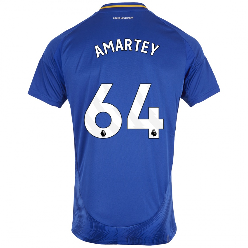 Børn Bobby Amartey #64 Blå Hvid Hjemmebane Spillertrøjer 2024/25 Trøje T-Shirt