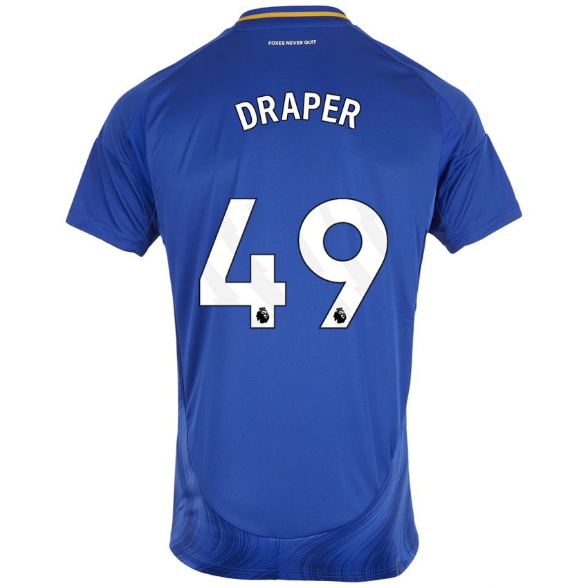 Børn Denny Draper #49 Blå Hvid Hjemmebane Spillertrøjer 2024/25 Trøje T-Shirt