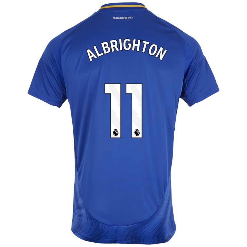 Børn Marc Albrighton #11 Blå Hvid Hjemmebane Spillertrøjer 2024/25 Trøje T-Shirt