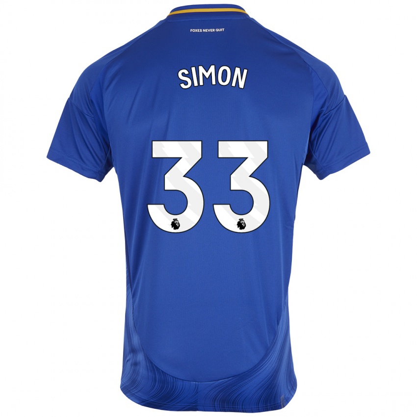 Børn Erin Simon #33 Blå Hvid Hjemmebane Spillertrøjer 2024/25 Trøje T-Shirt