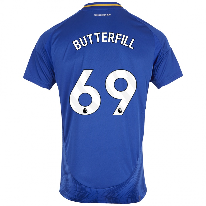 Børn Jack Butterfill #69 Blå Hvid Hjemmebane Spillertrøjer 2024/25 Trøje T-Shirt