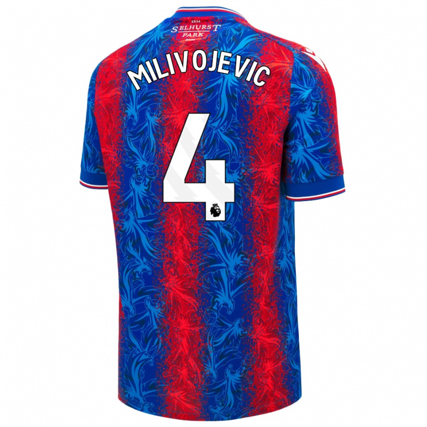 Børn Luka Milivojevic #4 Røde Blå Striber Hjemmebane Spillertrøjer 2024/25 Trøje T-Shirt