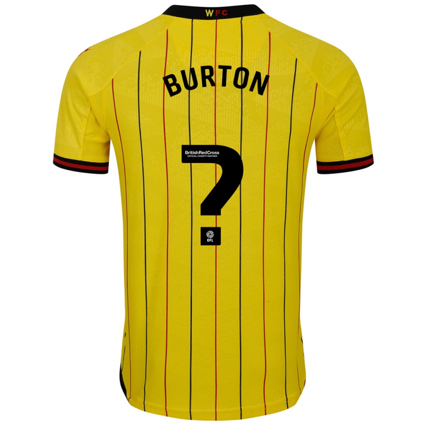 Børn Aaron Burton #0 Gul Sort Hjemmebane Spillertrøjer 2024/25 Trøje T-Shirt