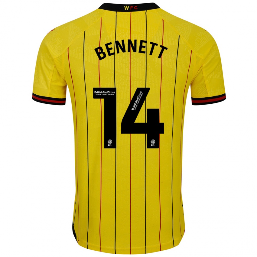 Børn Harley Bennett #14 Gul Sort Hjemmebane Spillertrøjer 2024/25 Trøje T-Shirt